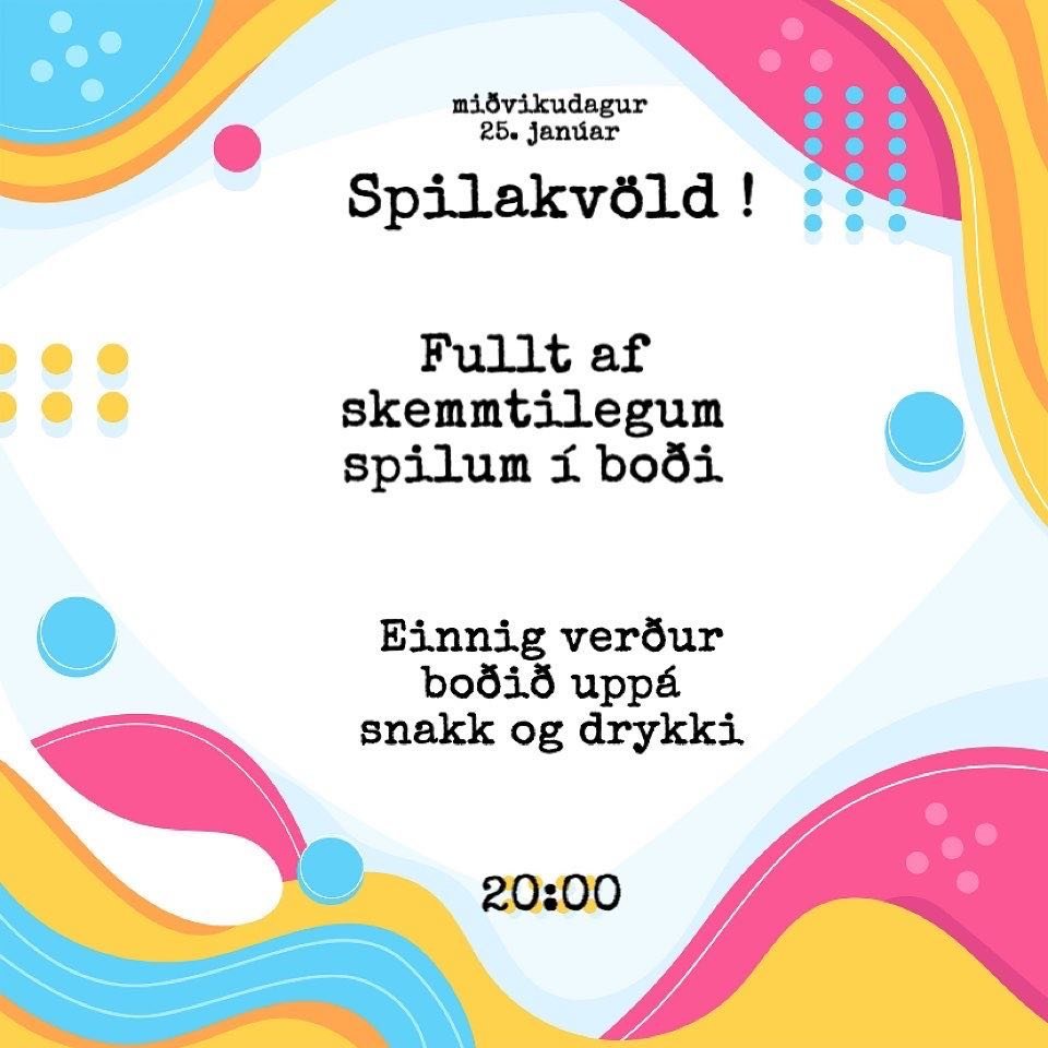 Spilakvöld miðvikudaginn 25. janúar kl 20:00