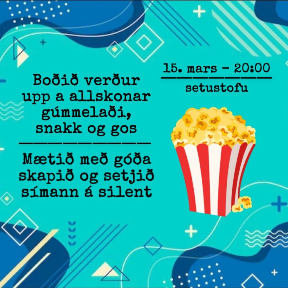 Bíókvöld á setustofunni kl 20 á miðvikudaginn 15. mars