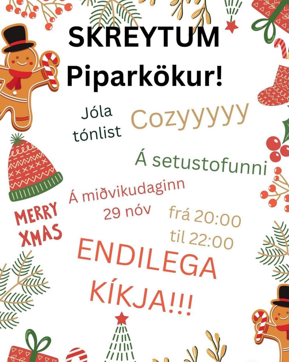 Piparkökumálun á setustofunni miðvikudaginn 29. nóvember kl. 20-22