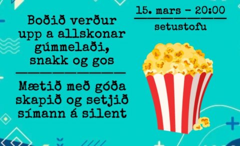 Bíókvöld á setustofunni kl 20 á miðvikudaginn 15. mars